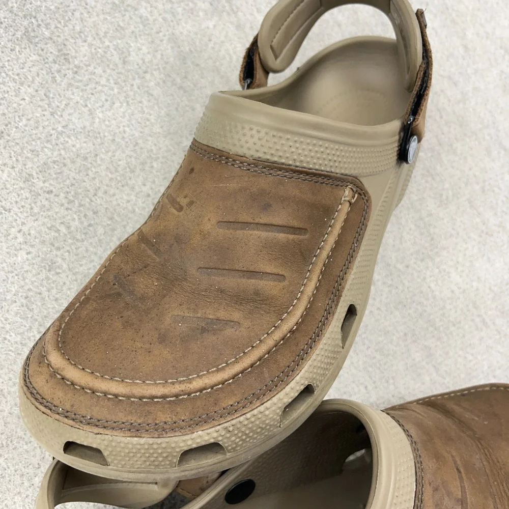 Men's Crocs Yukon Vista II Leather Rubber Slip-On Clog Sandals Brown Size 11